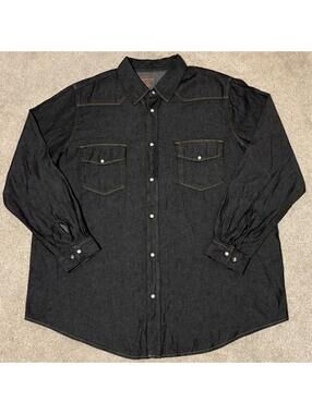 Boulder Creek KingSize Mens Big&Tall 2XL Black Denim And Twill Shirt Pearl Snap